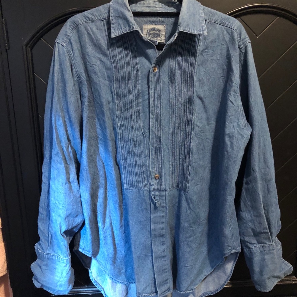 Oversized Denim print button down